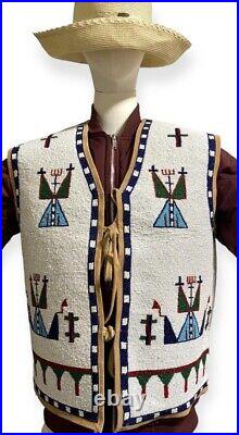 Old American Style Handmade Lakota Design Medium Beaded Front Powwow War Vest