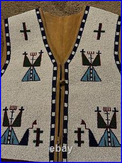 Old American Style Handmade Lakota Design Medium Beaded Front Powwow War Vest