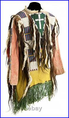Old American Style Suede Hide Beaded Powwow Regalia War Dakota Shirt PDKS08