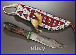 Old Antique Style Indian Beads Knife Cover Native American Leather Knife Sheath