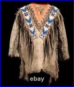 Old Style Native American Buffalo Beaded Fringe Regalia War Shirt L & XL Size