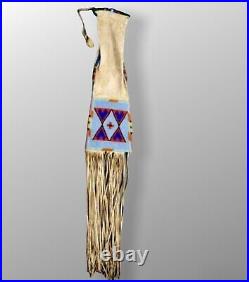 Old style Indian Beaded Native American Plains Pipe Tabaco Bag Elk Hide Bag B903