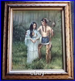 Original Painting NATIVE AMERICAN LOVERS Indian Maiden & Warrior Romance 20 x 24