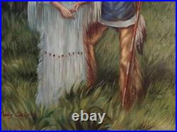 Original Painting NATIVE AMERICAN LOVERS Indian Maiden & Warrior Romance 20 x 24