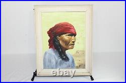 Original Portrait Oil Painting Native American Indian Headscarf Signed AFM Frame