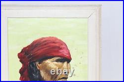 Original Portrait Oil Painting Native American Indian Headscarf Signed AFM Frame