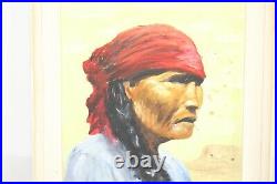 Original Portrait Oil Painting Native American Indian Headscarf Signed AFM Frame