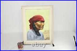 Original Portrait Oil Painting Native American Indian Headscarf Signed AFM Frame