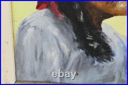 Original Portrait Oil Painting Native American Indian Headscarf Signed AFM Frame