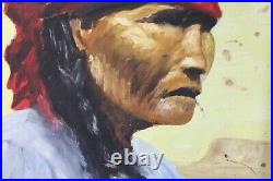 Original Portrait Oil Painting Native American Indian Headscarf Signed AFM Frame