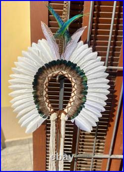 Original RARE native brazilian indian Caiapó headdress real parrot feather