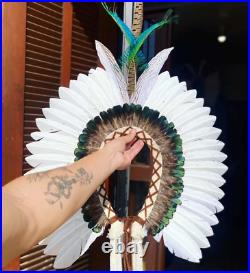 Original RARE native brazilian indian Caiapó headdress real parrot feather