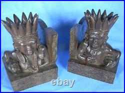 PA Native American Indian Wood Carving Sculptures Bookends Vintage