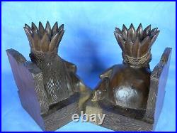 PA Native American Indian Wood Carving Sculptures Bookends Vintage