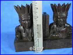 PA Native American Indian Wood Carving Sculptures Bookends Vintage