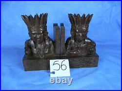 PA Native American Indian Wood Carving Sculptures Bookends Vintage