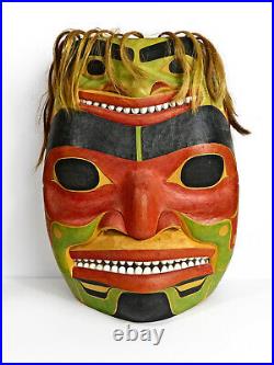 Pacific NW Native American Carved Wood Large Mask Frog Shaman R. Dudley 1996