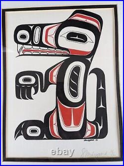 Pacific North Coast Native American Indian Wolf Totem Art 1984 Print SIGNED