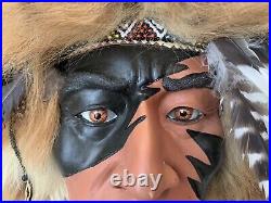 Pair of Large Handmade Native American Warrior Face Wall Plaques 18 X 11