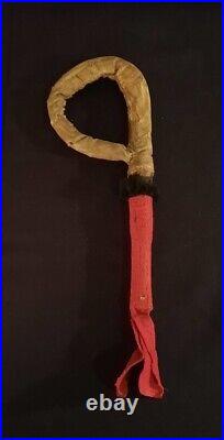 Plains Native America Rattle Indian Made Red Trade Cloth Wrapped 1900-1930