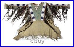 Powwow Old American Style Handmade Sioux Beaded Suede Hide War Shirt PW451