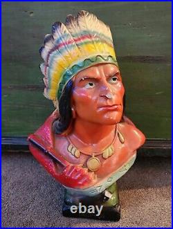 RARE Antique Chalkware Native American Indian Chef Tobacco Store Large Bust