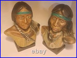 RARE/SET Vintage American Indian Chief/Native American GirlBust StatuesSmallDrum