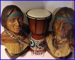 RARE/SET Vintage American Indian Chief/Native American GirlBust StatuesSmallDrum