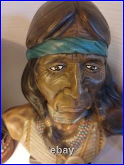 RARE/SET Vintage American Indian Chief/Native American GirlBust StatuesSmallDrum