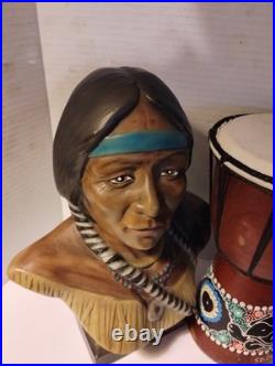 RARE/SET Vintage American Indian Chief/Native American GirlBust StatuesSmallDrum