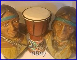 RARE/SET Vintage American Indian Chief/Native American GirlBust StatuesSmallDrum