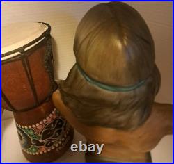 RARE/SET Vintage American Indian Chief/Native American GirlBust StatuesSmallDrum
