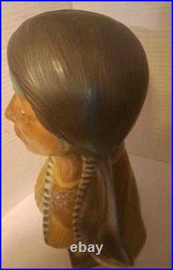 RARE/SET Vintage American Indian Chief/Native American GirlBust StatuesSmallDrum