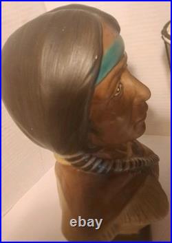 RARE/SET Vintage American Indian Chief/Native American GirlBust StatuesSmallDrum