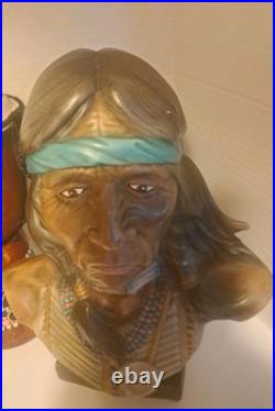 RARE/SET Vintage American Indian Chief/Native American GirlBust StatuesSmallDrum