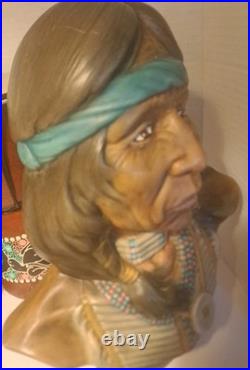 RARE/SET Vintage American Indian Chief/Native American GirlBust StatuesSmallDrum