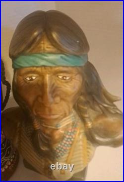 RARE/SET Vintage American Indian Chief/Native American GirlBust StatuesSmallDrum
