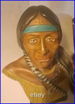 RARE/SET Vintage American Indian Chief/Native American GirlBust StatuesSmallDrum