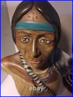 RARE/SET Vintage American Indian Chief/Native American GirlBust StatuesSmallDrum