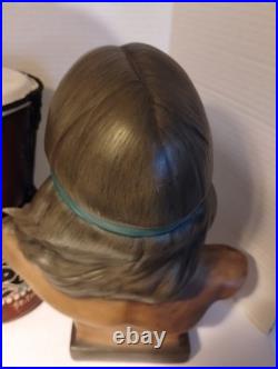 RARE/SET Vintage American Indian Chief/Native American GirlBust StatuesSmallDrum