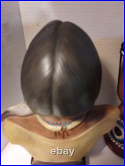 RARE/SET Vintage American Indian Chief/Native American GirlBust StatuesSmallDrum