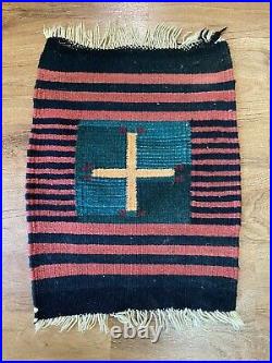 RARE VTG Antique Native American Navajo Rug Spider Woman Cross 16 x 24