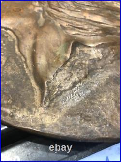 Rare 9 Bronze Indian Chief Head Plaque signed Bern Vintage