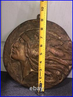 Rare 9 Bronze Indian Chief Head Plaque signed Bern Vintage