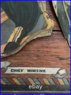 Rare Early 1900s Native American Indian Wall Plaque Chief Minisink 24.75x30.75