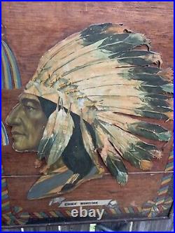 Rare Early 1900s Native American Indian Wall Plaque Chief Minisink 24.75x30.75