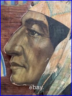 Rare Early 1900s Native American Indian Wall Plaque Chief Minisink 24.75x30.75