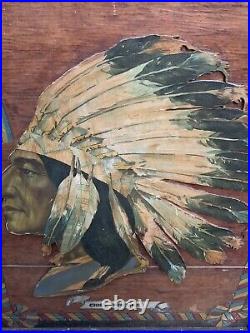 Rare Early 1900s Native American Indian Wall Plaque Chief Minisink 24.75x30.75