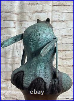 Rare Indian Native American Art Chief Wolf Bust Bronze Marble Statue Sculpture