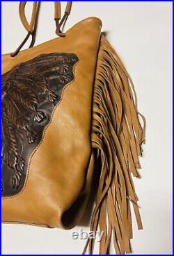 Raviani Western Tote With Native American Indian Chief Logo With Fringe